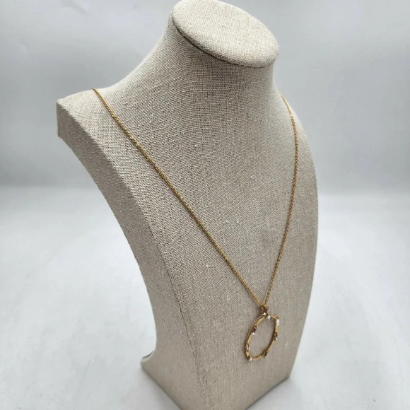 Sole Society‎ Long Gold Crystal Circle Pendant Necklace - Picture 4 of 7